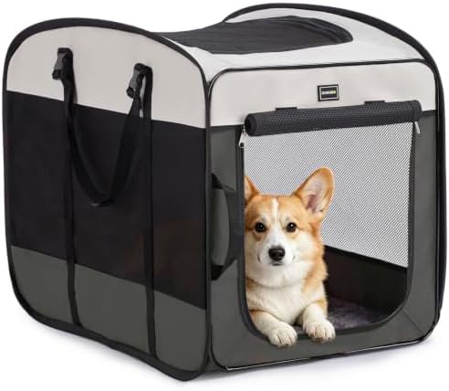 DONORO Dog Kennels and Crates for Medium Dogs, Portable Pop Up Indoor Pet Cage with Sturdy Wire Frame, Collapsible Travel Crate Soft Sided Cat Bag Escape Proof (Gray, 24.0" L x 16.0" W x 19.0" H) by DONORO