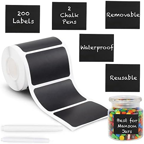 Mantah Rectangle Chalkboard Labels 200pcs with 2 White Chalk Marker, Reusable Waterproof Chalk Label for Storage Bin, Labels for Food Container, Label for Jars, Containers by Mantah