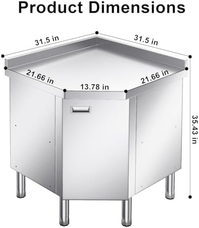 ZZV Corner Stainless Steel Table with Cabinet for Prep & Work Heavy Duty Work Table Commercial Stainless Steel Kitchen Cabinet for Restaurant Hotel Cafe Workshop Garage - Image 3
