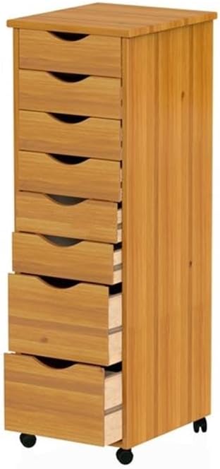 Pemberly Row Modern Solid Wood 6+2 Drawers Roll Utility Cart in Med Pine by PEMBERLYROW