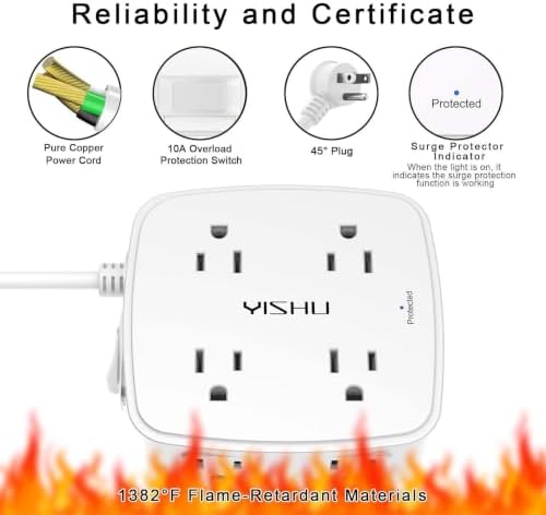 5Ft Surge Protector Power Strip - 8 Widely Outlets with 4 USB Ports, 3 Side Outlet Extender with 5 Feet Extension Cord, Flat Plug, Wall Mount, Desk USB Charging Station, ETL,White - Image 6