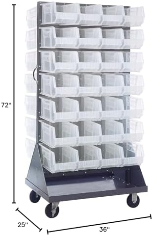 Quantum Storage Systems QMD-36H-240CL Mobile Double Sided Gray Louvered Rack System with Bins, 36” L x 25” W 72” H, Clear - Image 2