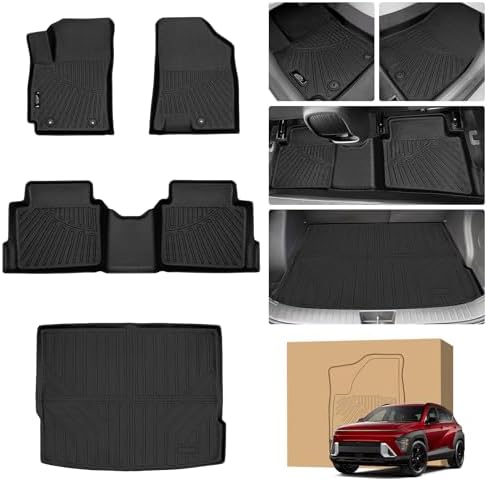Peleus Floor Mats for Hyundai Kona 2024 2025 2026 (No Electric Model),TPE All Weather Protection 2 Rows Car Floor Liners with Cargo Liner Hyundai Kona Trunk Mat+Floor Mats by Unknown