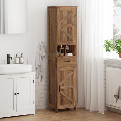Homhedy 67" H Tall Bathroom Storage Cabinet with Barn Doors and Drawer - Image 2