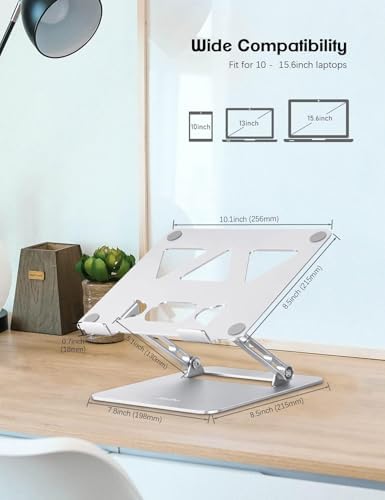 Aoviho Adjustable Laptop Stand for Desk,Portable Laptop Stand Holder and Riser,Foldable Aluminum Notebook Computer Stands for MacBook Air Pro HP Lenovo Dell Samsung Chromebook, 10-15.6 inch, Silver - Image 6