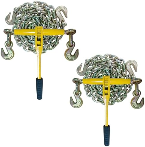 2 Pack 3/8"-1/2"Chain and Binder Kit with 2 Grab Hooks,9200 lbs Working Load Limit,10Ft G80 Chains Load Limit and Adjustable Length,Heavy Duty Ratchet Binders for Truck, Tie Down, Hauling, Towing by Unknown