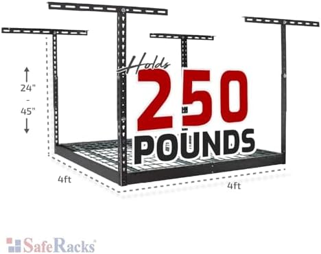 SafeRacks 4x4 Overhead Garage Storage Rack, Hammertone, 24"-45" Height - Image 5