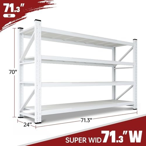 RAVIGIN 5000LBS Storage Shelves,71" W Garage Shelving Heavy Duty Metal Adjustable Garage Shelves, Shelving Units Industrial Shelving for Warehouse,71" W x 24" D x 69" H,White - Image 2
