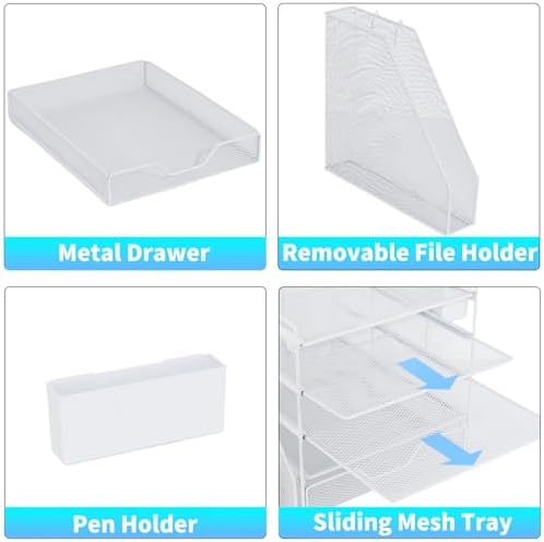5-Tier Desk File Organizer with Drawer & Pen Holder (White) - Image 3
