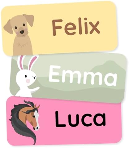 Personalized Name Labels for Kids (180) – Clothing Labels & Daycare Labels – Custom Waterproof Stickers for School Supplies - Farm Animals & Pets by Teddylabels
