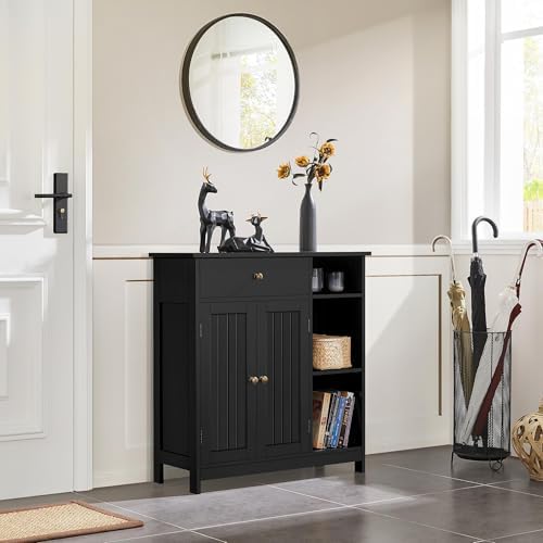 Yaheetech Bathroom Storage Cabinet with Drawer and 2 Beadboard Doors, Black - Image 7
