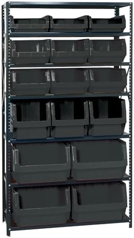 Quantum MSU-16-MIXBK Heavy-Duty Magnum Steel Shelving Storage Rack for Healthcare | (7) Shelves; (4) QMS543 (3) QMS533 (6) QMS532 and (3) QMS531 Black Bins | 42"W x 18"D x 75"H, Gray, Carbon Steel by QuantumStorageSystems