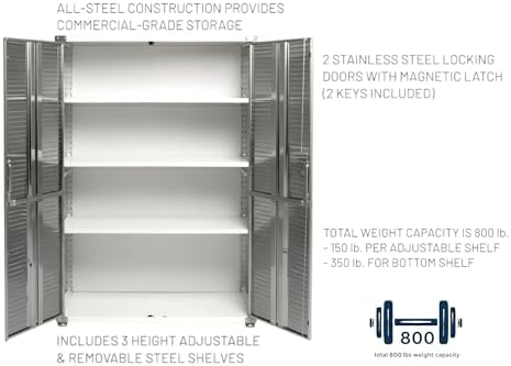 Heavy Duty Steel Storage Cabinet with Double Doors, Adjustable Shelves, Door Secured Lock, Large Capacity Organizer for Garages,Offices and Warehouses (White, 48" W x 24" D x 72" H) - Image 4