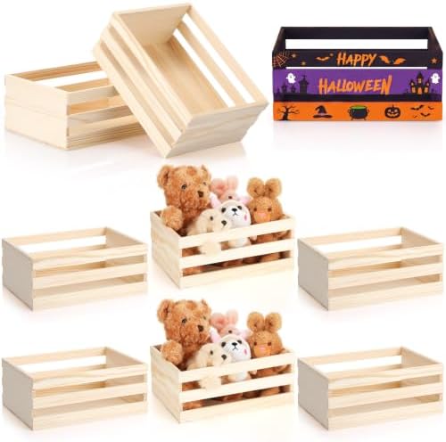Cinnvoice 6 Pcs 9.5'' Halloween Small Wooden Crate for Storage by QinYee