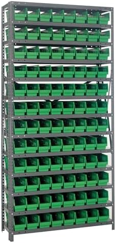 Quantum Storage Systems 1875-103GN Steel Shelving Unit with 4" Shelf Bins, 18" D x 36" W x 75" H, Green by QuantumStorageSystems