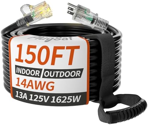 PlugSaf 14/3 Gauge 150 FT Extension Cord Outdoor, Heavy Duty Extension Cord by PlugSaf