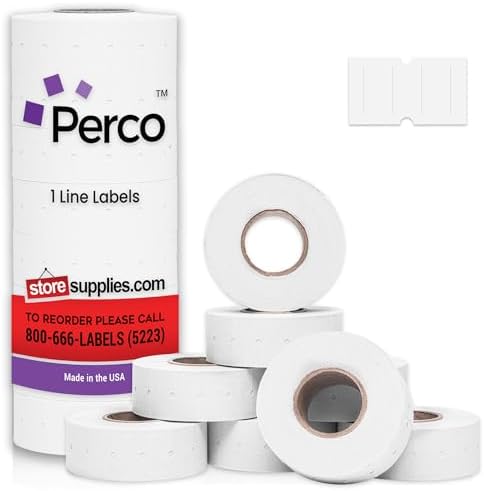 Perco 1 Line Price and Date Guns White Labels - 8 Rolls, 1 Sleeve by Perco