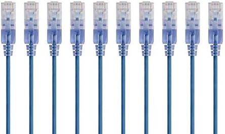 Monoprice Cat6A Ethernet Patch Cable - 10-Pack, Snagless RJ45, 550Mhz, 10G, UTP, Pure Bare Copper Wire, 30AWG, 2 Feet, Blue - SlimRun Series by Monoprice