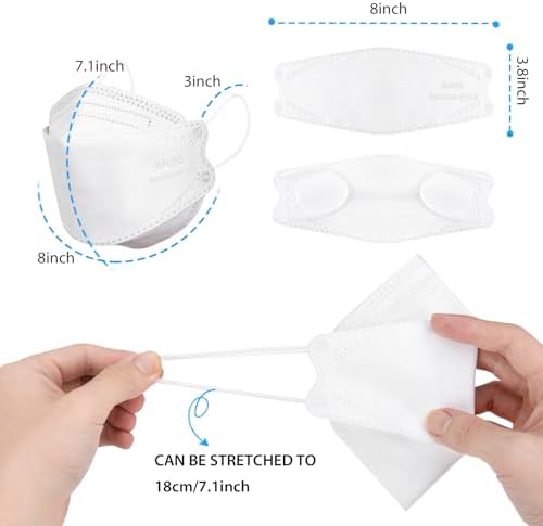 Borje KN95 Face Masks for Adults 50 Pack, 5-Ply White Disposable Face Mask Against PM 2.5 Smoke & Dust, Filtration Efficiency 95% - Image 4