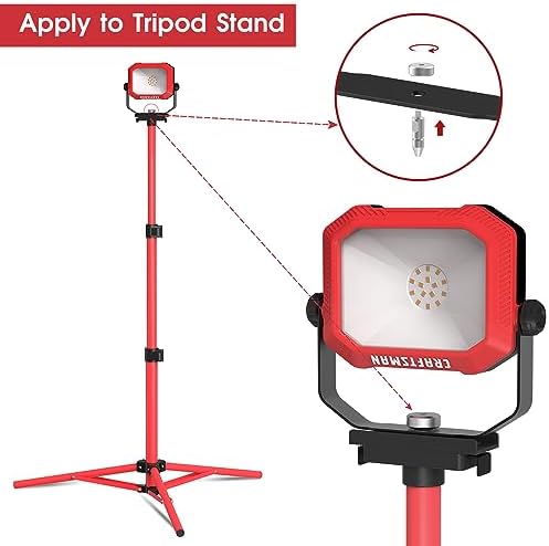 CRAFTSMAN 1100 Lumens 4000K LED Tiltable Portable Work Light with 2-IN-1 Adjustable Metal Rotating Stand and Handle, Impact-Resistant Glass Lens, 5FT Power Cord, ETL, 2 Count(Pack of 1) - Image 5