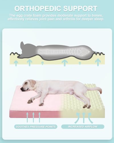 KSIIA Orthopedic Dog Bed for Large Dogs with Waterproof Lining, Pink, 41x27 - Image 2