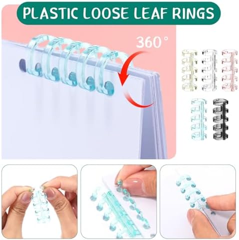 ReliThick 52 Pcs Binding Machine Set Includes 1 Pcs 6 Holes Binder Punch 1 Pcs Single Hole Binder Machine 20 Pcs 5 Ring Plastic Loose Leaf Binder Rings 30 Pcs Small Binder Rings for Home Office - Image 6