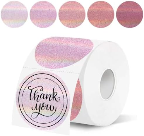 2''Holographic Pink Gradient Thermal Label,Self-Adhesive Round Thermal Printer Sticker for DIY Logo Design,Name Tag,Thanks Card 300 Labels/Roll by Unknown
