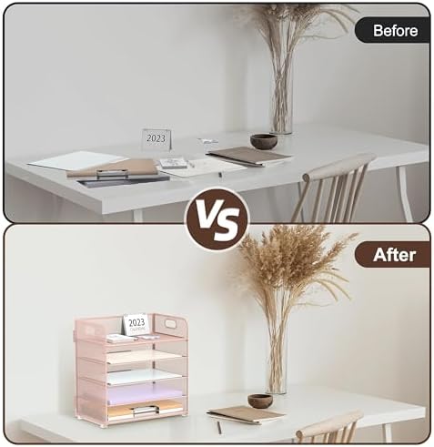 2 Pack 5-Tier Pink Desk Organizer with Handle Mesh Desk File/Paper Organizer Letter Tray for Office, School, Classroom and Home Easy Installation - Image 4