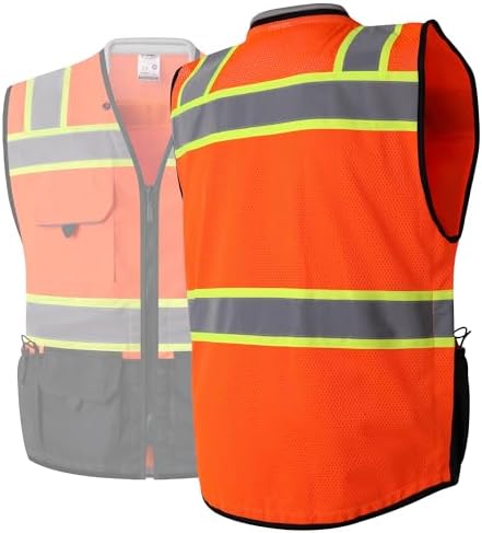 JKSafety Hi-Vis Unisex Surveyor Safety Vest Heavy Duty PPE Inner Pockets ANSI/ISEA Compliant - Image 7