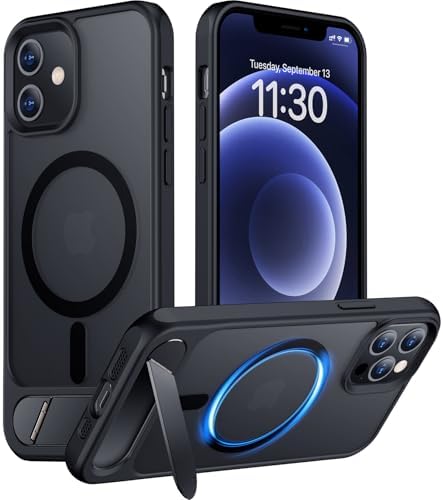 Temdan Magnetic Compatible with iPhone 12 Case & iPhone 12 Pro Case, [Built-in Invisible Kickstand][Compatible with MagSafe][Military Grade Shockproof] Slim Translucent Matte Phone Case 6.1" by Temdan