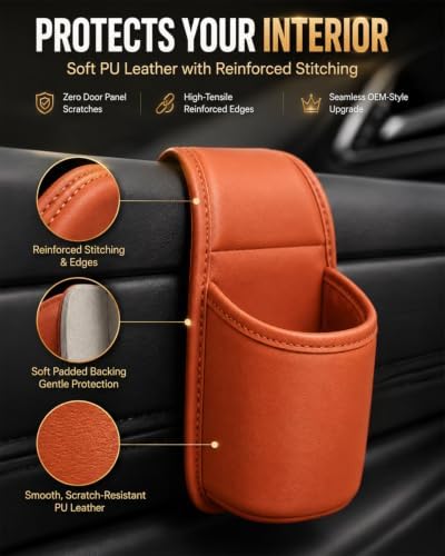 Leather Car Door Cup Holder Clip on Extra Large Drink Organizer 2 Pack - Image 5