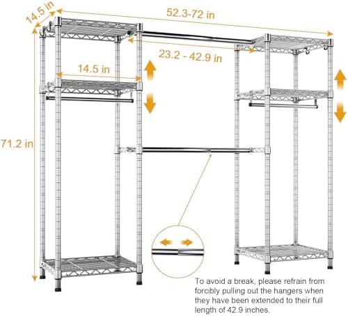 Ulif E7 Heavy Duty Closet Garment Rack, Clothes Storage Organizer System - Image 5