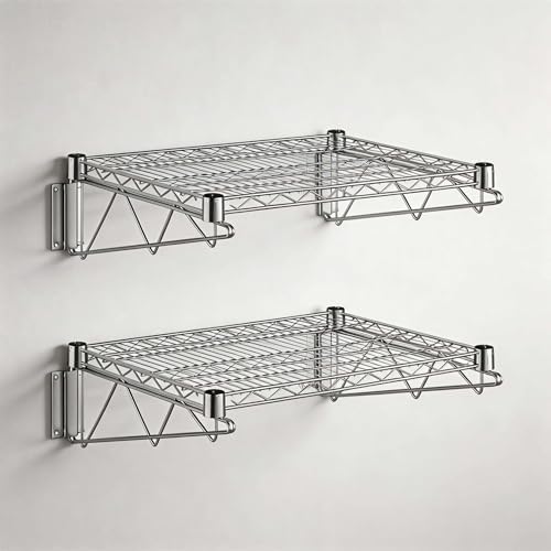 2 Pack 18" x 24" NSF Chrome Wire Wall Mount Shelf, Heavy Duty Metal Wall Mounted Storage Rack, Commercial Kitchen, Stock Rooms Shelving by Zedfire