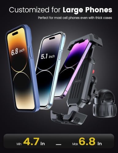 Pnitri 2026 New Upgraded Bike Phone Holder Handlebar - 1S Quick Install, Motorcycle Phone Mount, Bicycle Phone Holder fit Large Phone Case for iPhone Samsung (Black-with Shock Absorption) - Image 4