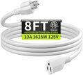 16/3 White Extension Cord 8 FT Indoor, Short Extension Cord by Seeklyze