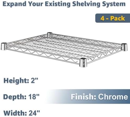 18"x24" Chrome Wire Shelves 4-Pack | 600lb Weight Capacity Heavy Duty Storage Rack Add-On - Image 2
