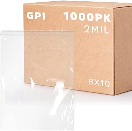 GPI 8" x 10" Zip Bags, 1/2 Gallon, 1000 Pack, 2 Mil, Reclosable, for Travel by GPI
