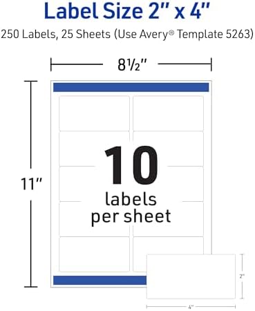 Avery Printable Shipping Labels with Sure Feed, Customizable Stickers, White, 250 Blank Mailing Labels, Great for Mailing, Shipping, and More (5263), 2" x 4" (Pack of 5) - Image 5