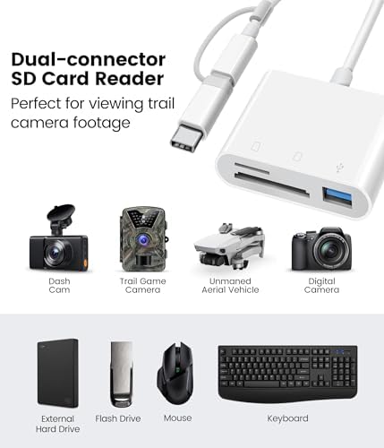 Oyuiasle SD Card Reader for iPhone iPad Trail Camera Viewer 3-in-1 SD Adapter with Dual Slots & USB Port, Memory Card Adapter Dual-connector Design with Lightening&USB-C for Photographers, Plug & Play - Image 7