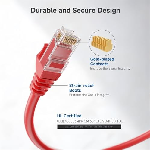 Cable Matters 10Gbps 5-Pack Snagless Cat 6 Ethernet Cable, 10ft, Red - Image 4