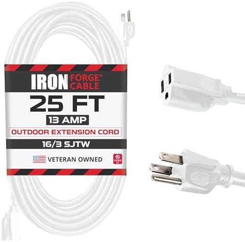 Iron Forge Cable 16 Gauge Heavy Duty White Extension Cord, 25 Ft - SJTW by IronForgeCable