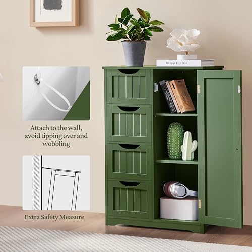Yaheetech Small Bathroom Storage Cabinet with 4 Drawers & Door, Green - Image 5