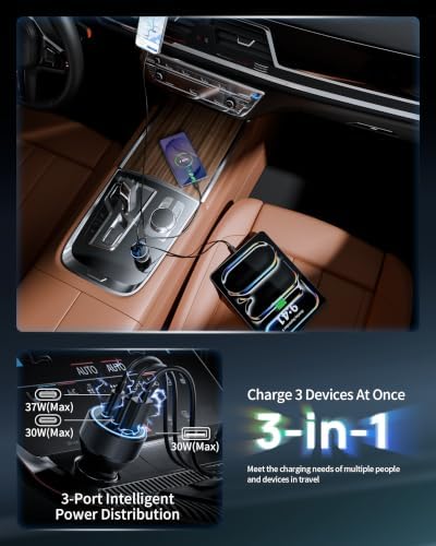 USB C Car Charger, 3Port 67W Dual USBC & USB-A Car Phone Fast Power Adapter - Image 4