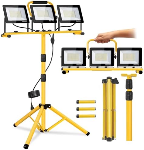 21000 Lumen Work Lights with Stand, 3 Adjustable Heads LED Work Light by Unknown