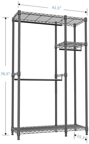 IZEUK Heavy Duty Garment Rack Wire Clothes Rack for Hanging Clothes (Black, 3 composition, 15.7" D x 43.3" W x 76.5" H) - Image 2