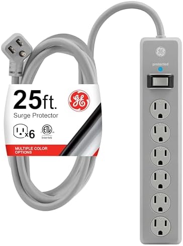 GE Surge Protector Power Strip, 25 Ft Extension Cord, 6 Outlet Extender by Unknown