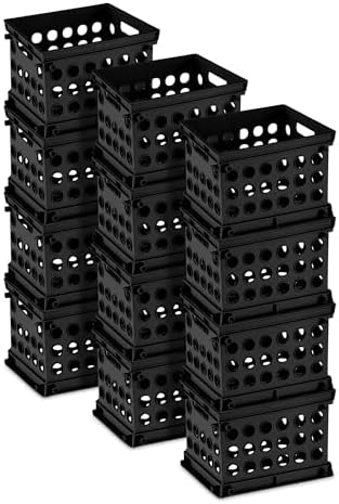 Sterilite Mini Crate, Stackable Storage Bin with Handles, Black, 12-Pack by Sterilite