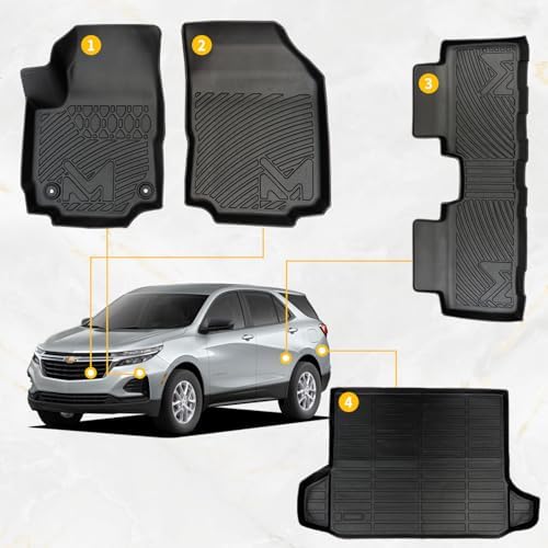 TPE Automotive Floor Mats & Cargo Liner Custom for 2018-2024 Chevy Equinox (Not for EV) & GMC Terrain, All Weather Cover Protection Waterproof Black Floor Liner Front & Rear Row Full Set Car Mats, 4p - Image 2