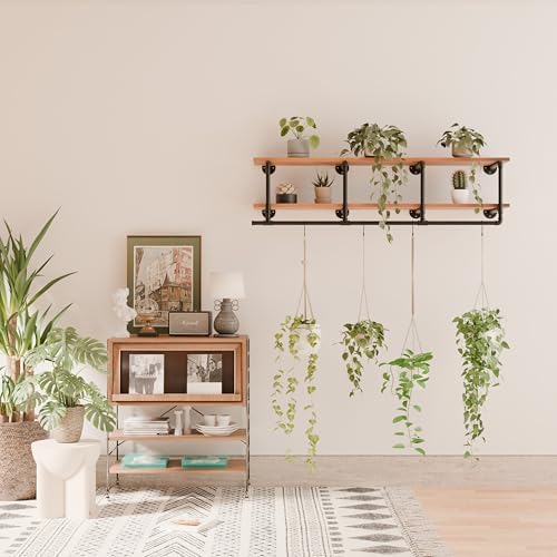 Wall Mounted Clothes Rack 12 Inch Deep, 60 Inch Heavy Duty Garment Rack with Real Brown Wood Shelf, Multi-Purpose Hanging Rod & Space-Saving Closet Storage Organizer - Image 7