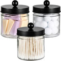 SheeChung Glass Mason Jar Qtip Holder, Black Stainless Steel Lids, 3 Pack by SheeChung